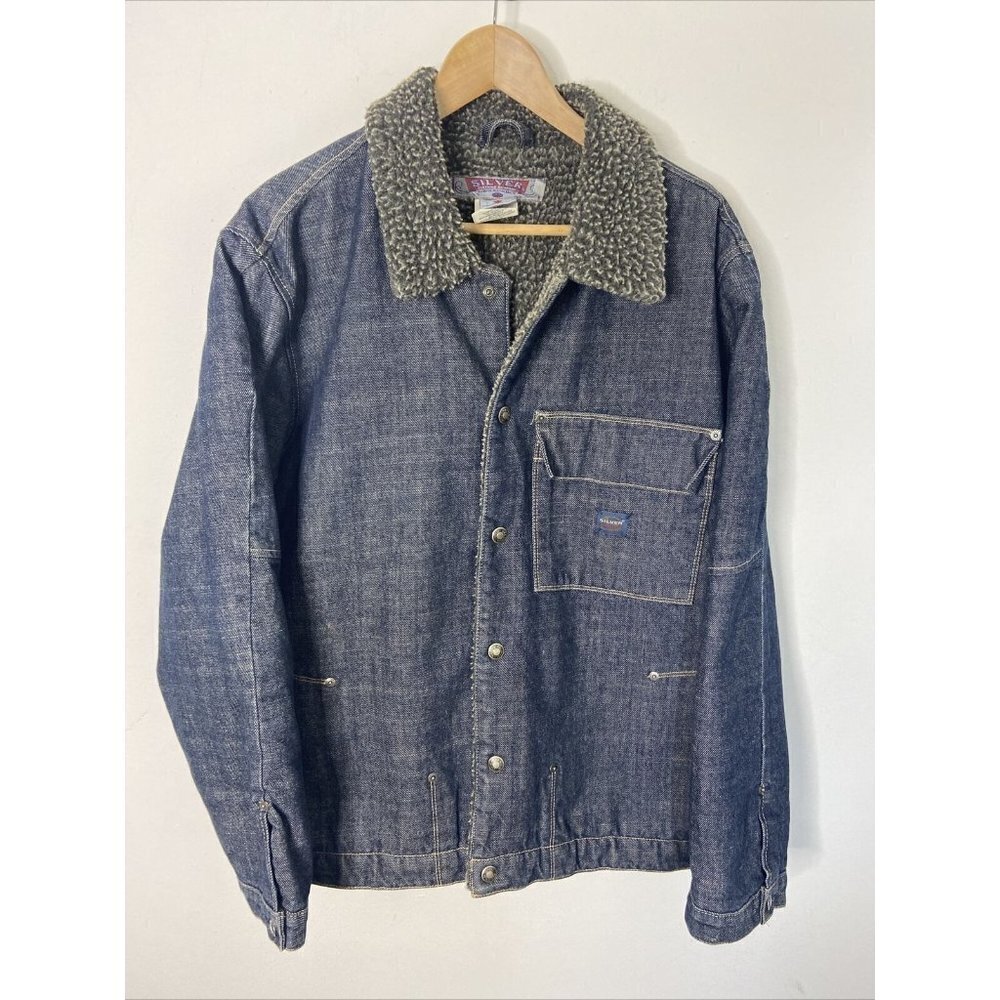 Vintage Silver Jeans Denim Sherpa Lined Jacket Men L Made in Cananda